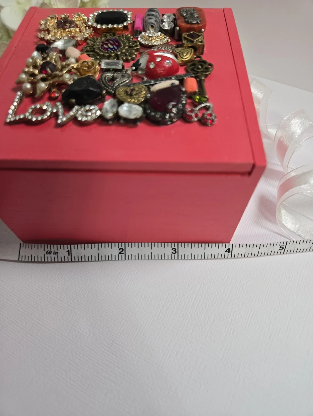 Salvaged Treasure Upcycled Jewelry Art Wooden Keepsake Trinket Box - LOVE Theme